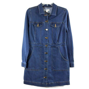 Womens Denim Dress Size XS Blue Jean Long Sleeve Button Up Western Pockets‎
